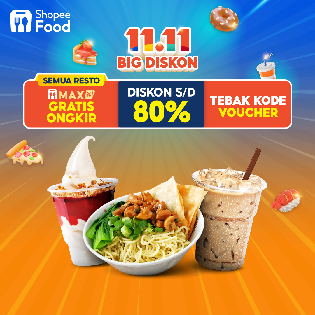 shopeefood_id's tweet photo. Penasaran ada apa aja di 11.11 big diskon? Buat cek resto lainnya, langsung aja buka ShopeeFood kamu.πππ
#ShopeeFood #ShopeeFoodID #PromoMakan #PromoOngkir https://t.co/uMwGrPyjOz