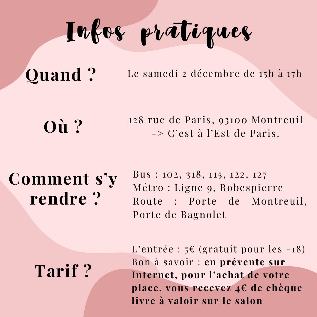 MorganeBicail's tweet photo. Le 2 décembre, on se rencontre au salon du livre de Montreuil ! Je vous dédicacerai tous les livres que vous avez de moi ❤️💗 (vous pouvez aussi les acheter sur place !) https://t.co/wYlFdmvm84