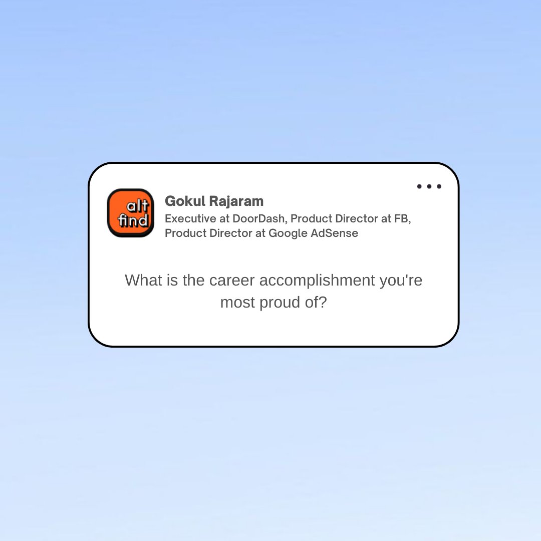 altfind_'s tweet photo. Launching #InterviewBits on AltFind with a nugget from @gokulr! 🚀 “What’s your proudest career accomplishment?” Explore more on AltFind’s Interview Directory (https://t.co/RXbpQMY6nF). What’s your proud moment? Share below! 👇 https://t.co/T6vYKUckjU