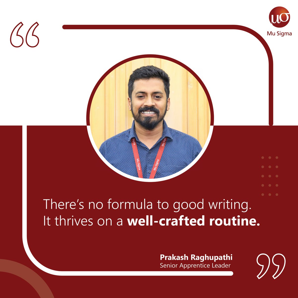 MuSigmaInc's tweet photo. Meet Prakash Raghupathi, a marketer at Mu Sigma, who sees writing as more than a skill—it's the essence of his work, shaping impactful narratives for Mu Sigma’s large audience.

Read to know what fuels his writing that helps him balance his work &amp; passion.

#PassionBeyondWork https://t.co/2g1LsLx3jS