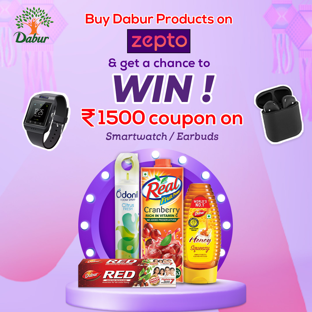 OdonilFreshener's tweet photo. #LuckyDrawAlert
Odonil X @ZeptoNow
You could win a flat fantastic Rs. 1500 off coupon on earbuds and smartwatches on Zepto!! Wondering how? It's as easy as 1, 2, 3
1. Open the Zepto App. https://t.co/SGeEGVfdJ3
2. Buy Dabur products worth 399 or above from the entire range. 1/2 https://t.co/MUd2P6vTfh
