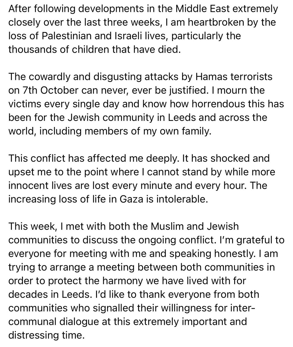 FabianLeedsNE's tweet photo. The conflict in the Middle East has affected me deeply. My statement 👇 https://t.co/fr7r0bdmad