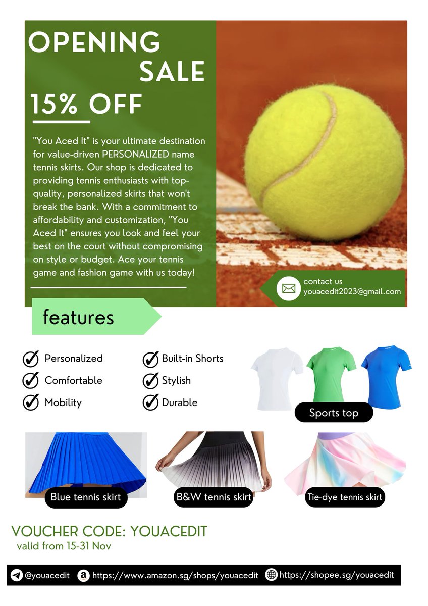 youacedit's tweet photo. Game, Set, Sale! 🎾 Enjoy 15% off our entire tennis brand collection! Serve up savings with us today. 🎉 #TennisSale #AceTheDiscounts https://t.co/KPtQOq1jZr