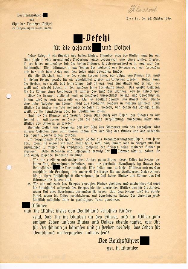 Nochmal zum Mitschreiben: Das ist der Text den sich AfD Politiker Halemba an die Wand gehängt hat. Das ist Himmlers Befehl zur Aktion „Lebensborn“. Er befiehlt den SS Männern, deutsche Frauen „guten Blutes“ zu schwängern.

WAS MACHEN SOLCHE MENSCHEN IN DEUTSCHEN PARLAMENTEN?