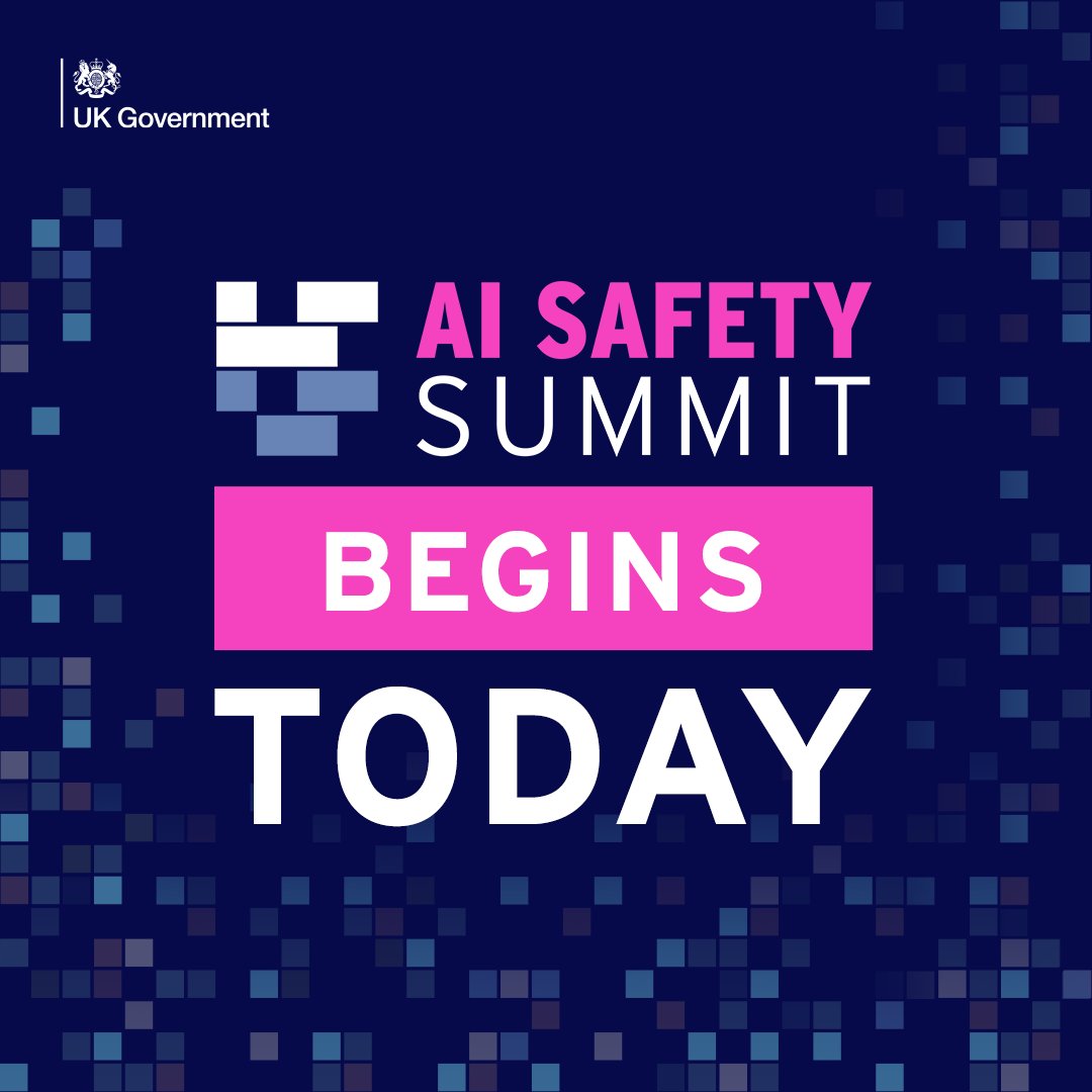 The #AISafetySummit begins today. 

The UK welcomes leading AI nations including the US, France, Singapore, Italy, Japan and China to discuss the risks and opportunities of Frontier AI. 

Find out more 👇 
gov.uk/government/new…
