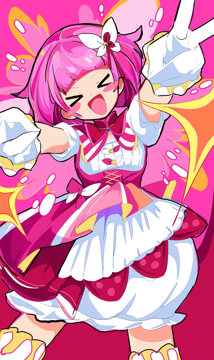 1girl pink hair gloves solo smile white gloves open mouth  illustration images