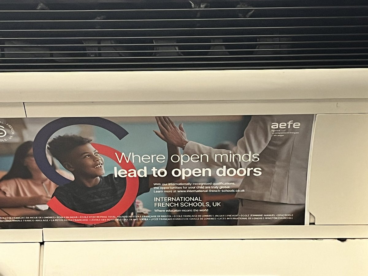 Publicité pour les écoles françaises dans le tube, en 29 ans à Londres je n’ai jamais vu ça.  Le plan école a eu la folie des grandeurs <a href="/aefe/">adriana elizabeth</a> <a href="/oliviercadic/">Olivier Cadic</a> <a href="/olivierbertin/">Olivier Bertin</a> je me demande combien de places sont disponibles?