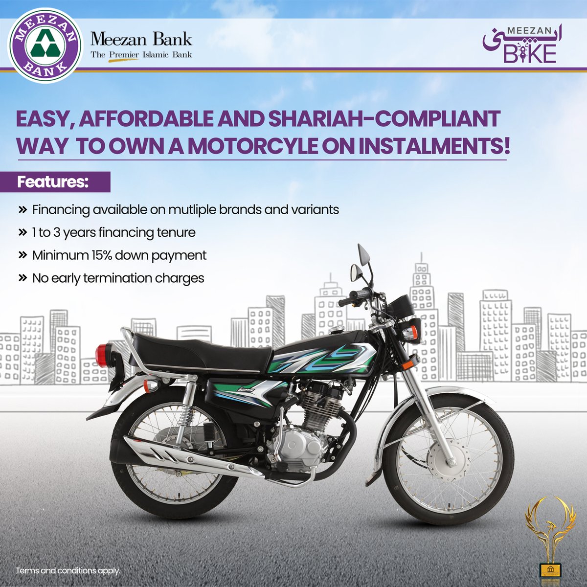 MeezanBankLtd's tweet photo. Bringing you affordable motorcycle financing with Meezan Apni Bike!
For more information and to avail financing, visit your nearest Meezan Bank branch or visit: https://t.co/r2Dd09zZ2F
#MeezanBank #IslamicBanking #ApniBike #BikeFinancing https://t.co/qYUK126xSx