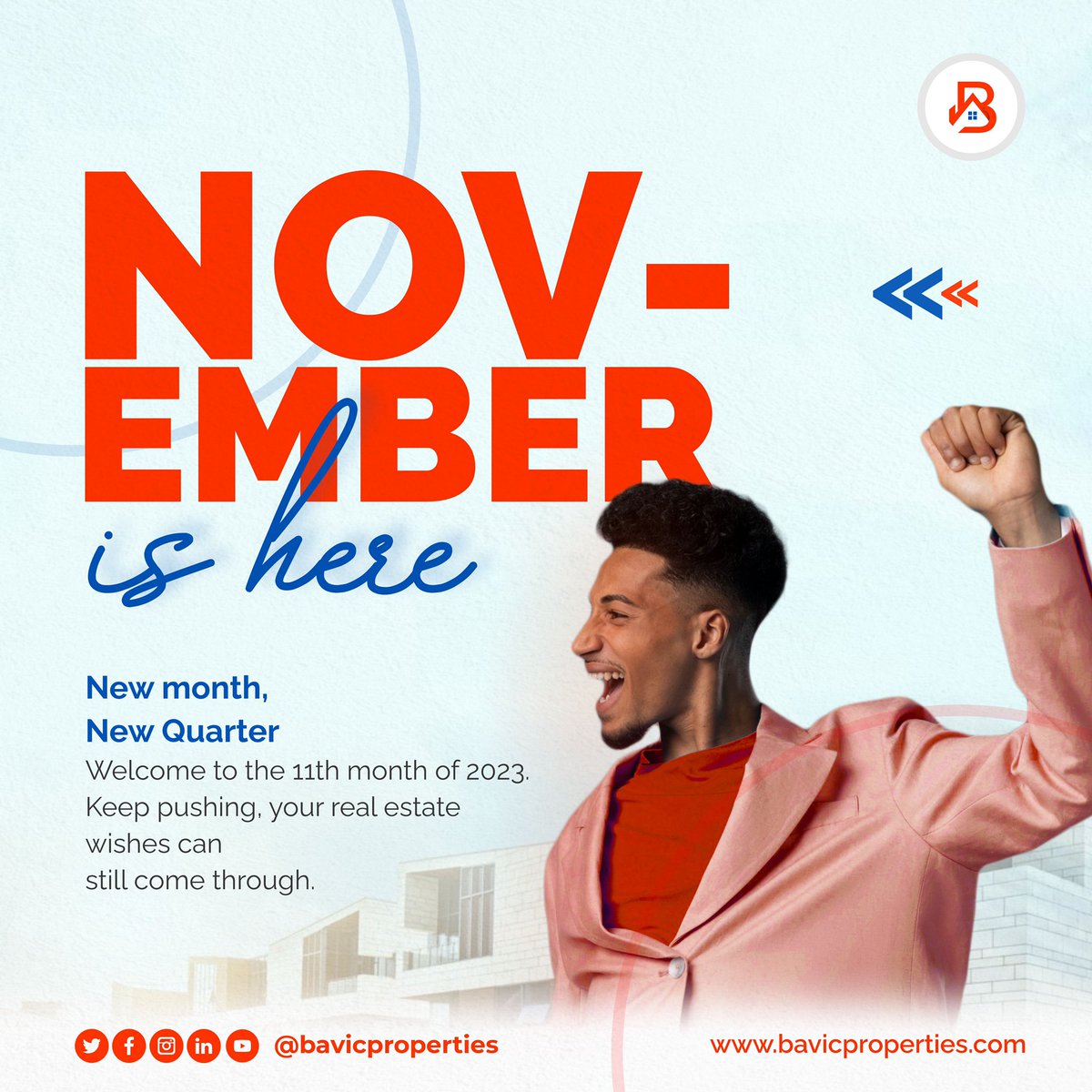 🎉Happy November! 🏡 As we embrace a new month, may your dreams of finding the perfect home come true. 🏠🌟 Our team is here to help you make it happen. 🤝 Let's make your real estate dreams a reality this November! 🇳🇬🔑 #NewMonthWishes #RealEstateNigeria