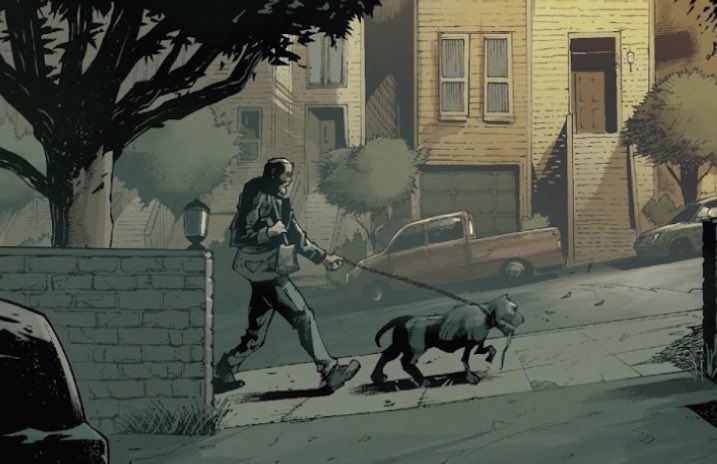 SymbioticFury's tweet photo. ⠀ 

The sun was starting to fade from the sky. Eddie was on his way to his favorite dinner — a place he hadn’t been to in quite some time. Leading a black hound on a chain leash, he walked silently. His gaze shifted to the skies.

Looked like rain was coming…

⠀ https://t.co/ni43aoO81L