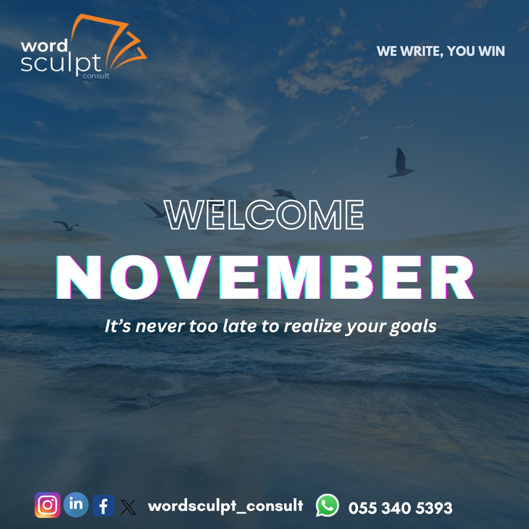 Wordsculpt_C's tweet photo. Turning the page to a chapter of endless opportunities. Hello, new month! May this month of November be good to us all✨

For more information and inquiries about our services at Wordsculpt, reach out to us via https://t.co/a7cFX7Lzx3

#november  #wordsculpt https://t.co/pJcG8f8sdV