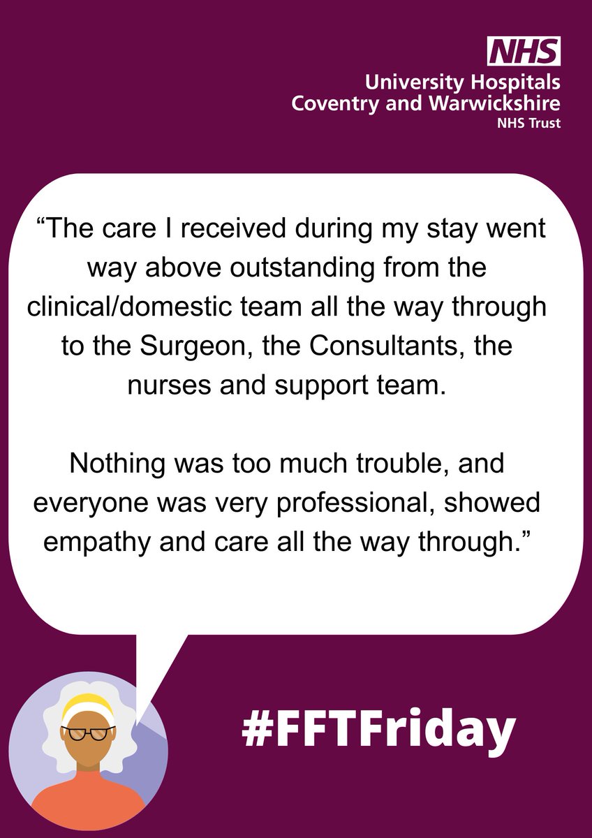 Up next for #FFTFriday is to the Cedar Unit at @nhsuhcw. This patient felt that they received outstanding, empathetic care from all the staff members. #WhatMattersToYouMattersToUs #FFTFriday