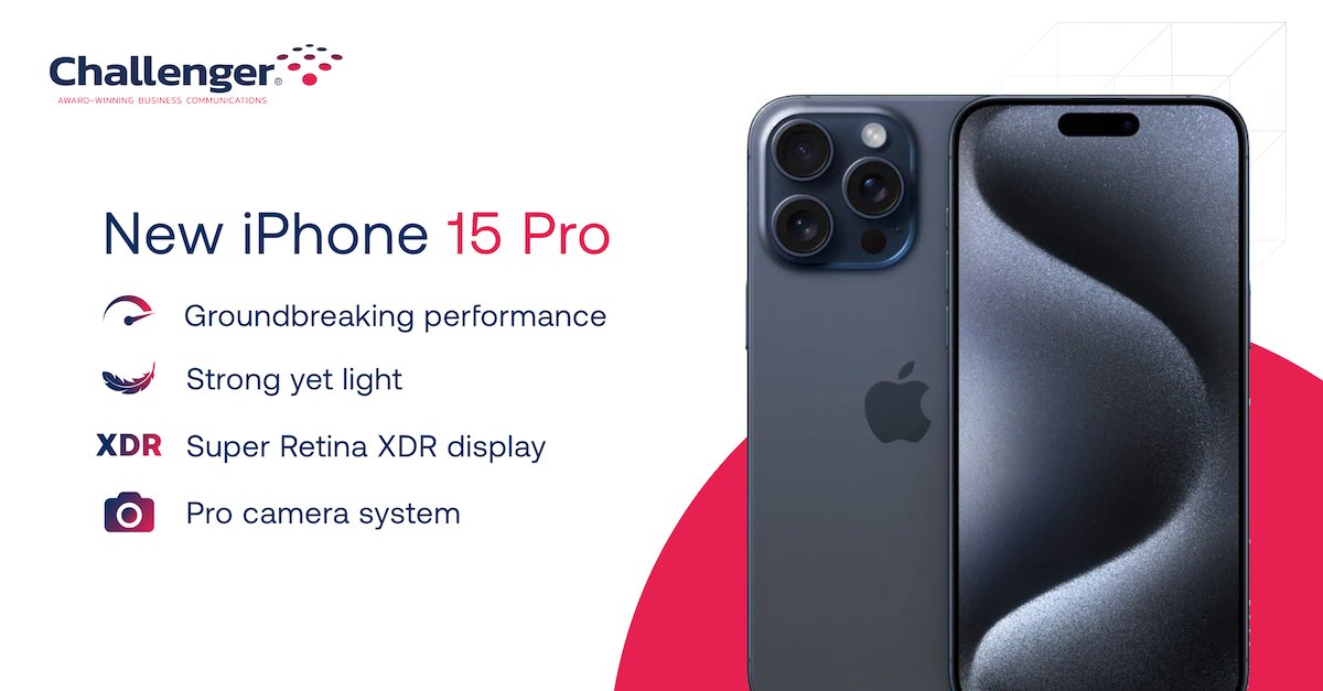 The New #iPhone15 is here!

Forged in titanium and features the groundbreaking A17 Pro chip, an action button and a more versatile pro camera.

Chat all things iPhone with our friendly business experts; call us today on 0330 002 2111.

#Apple #BusinessMobile