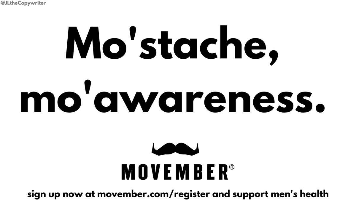 Create posters to encourage people to unite and sign up for <a href="/MovemberUK/">Movember UK</a> by growing a moustache for the month of #Movember. movember.com/register

<a href="/OneMinuteBriefs/">One Minute Briefs ⏱️</a>