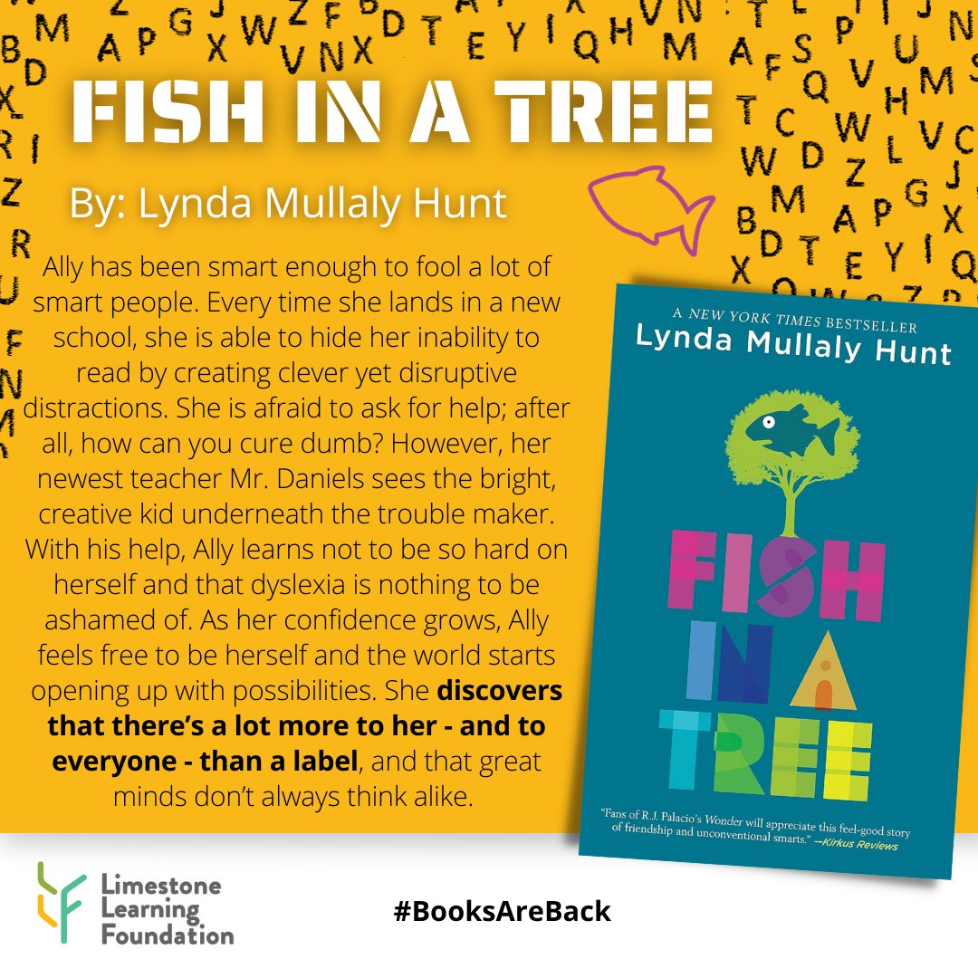 LLFdn's tweet photo. ‘Fish in a Tree’ by @LynMullalyHunt is 1 of 27 titles included in the #BooksAreBack Phase III sets the LLF gifted to @limestonedsb classes of grade 7-8 students!  

𝑳𝒆𝒂𝒓𝒏 𝒎𝒐𝒓𝒆 - https://t.co/TAK8D27snl

#myreadinglife #Neurodiversity #Dyslexia #Perseverance https://t.co/6pbBqtFlGn