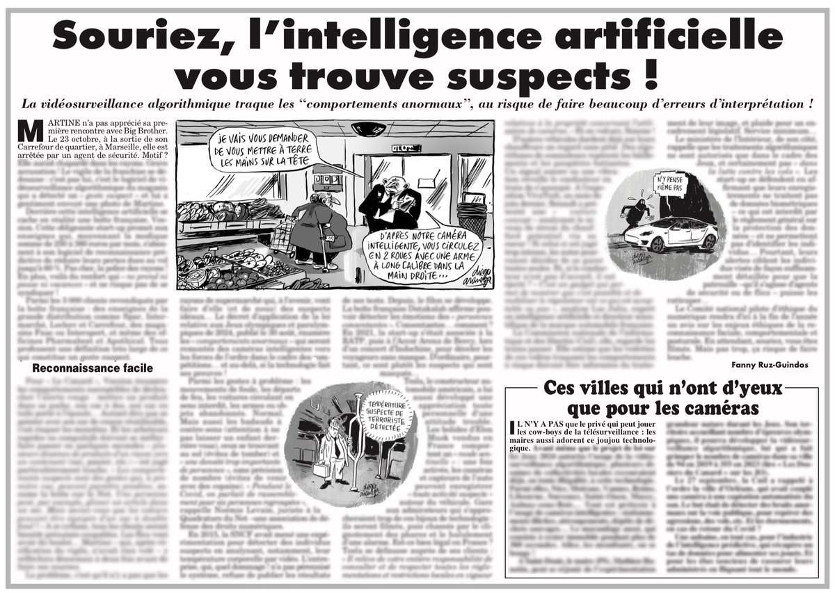 Leclerc, Carrefour, Tesla, des villes comme Orléans ou Nice... Tous utilisent des systèmes de vidéosurveillance couplés à l’intelligence artificielle pour traquer les comportements « à risque ». Et la #CNIL se contente de regarder passer les trains...

➡️ lecanardenchaine.fr