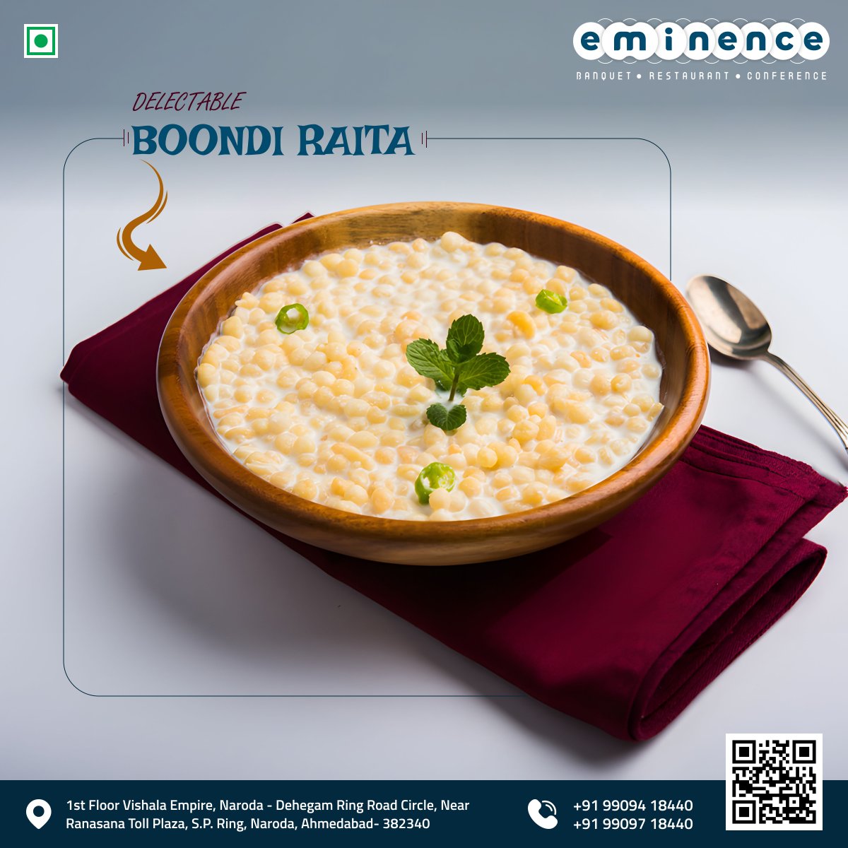 DELECTABLE  BOONDI RAITA

#Eminence #Banquet #Restaurant #Conference #Ahmedabad #Nikol #Naroda #Dehgam #Odhav #Kubernagar #food #event #mahendi #sangeet #ringceremony #babyshower #continental #seminarhalls #party #meeting #kittyparty #marriage #caremony