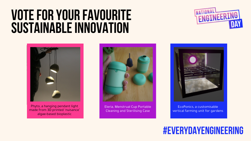 JonathanSeal3's tweet photo. Today is #NationalEngineeringDay! @RAEngNews is celebrating innovation in engineering with a competition to find an 'everyday engineer' with an idea for a sustainable product. Head to @ThisIsEng to meet the 3 finalists and cast your vote (before midnight!) #EverydayEngineering https://t.co/R30dacpdi8