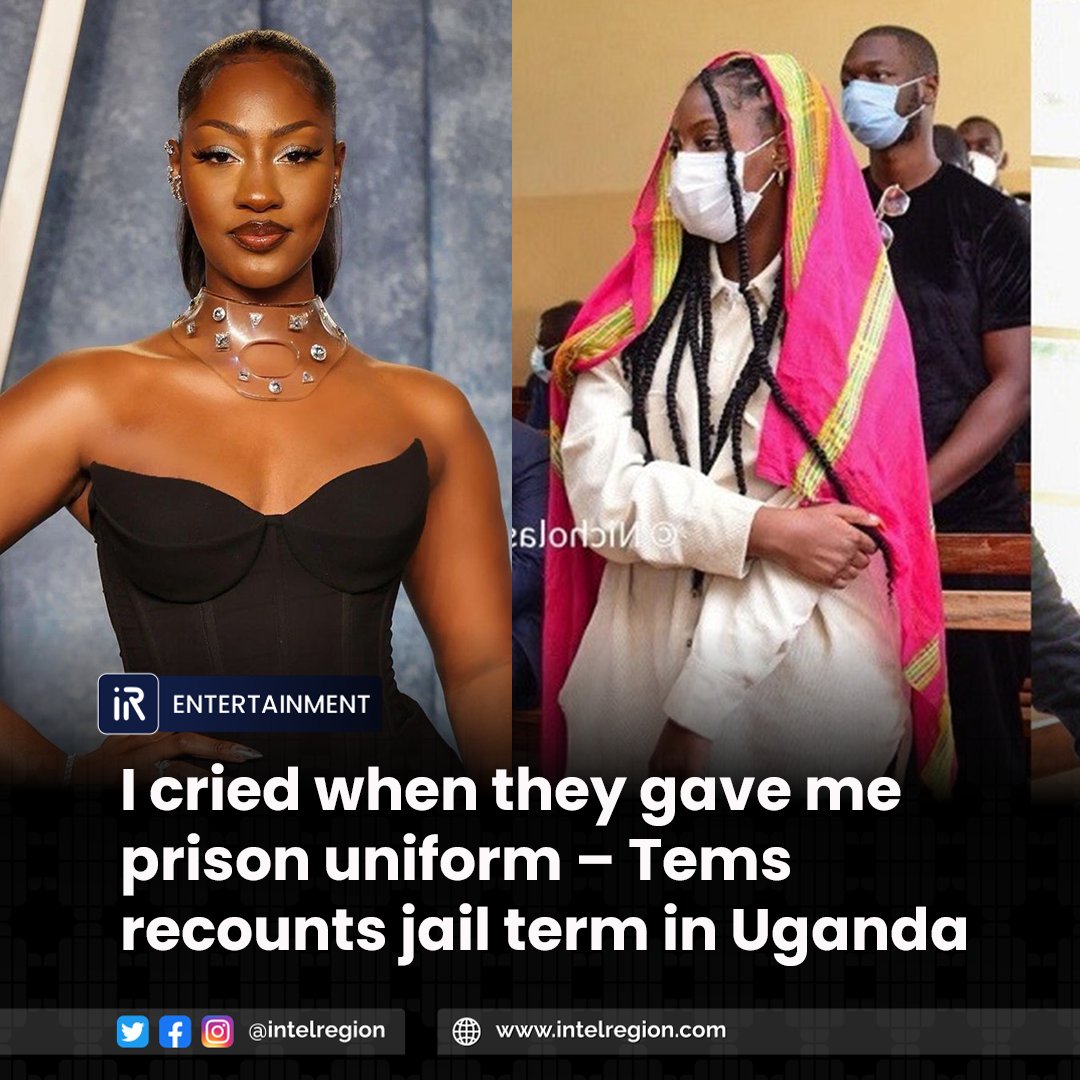 IntelRegion's tweet photo. I cried when they gave me prison uniform - Tems recounts jail term in Uganda

Nigerian music sensation, Tems, shared her distressing experience during her incarceration in Uganda, following her arrest on December 12, 2020, alongside Omah Lay.

They were arrested for violating COVID-19 restrictions after a performance at the Big Brunch.

Tems, in an interview with Angie Martinez, described how she initially thought her arrest was a joke. However, when she arrived at the prison and was handed a prison uniform, the seriousness of the situation hit her, and she cried. She spent two days in a cramped and unpleasant prison, uncertain of her release.

The 28-year-old singer highlighted the unjust imprisonment of women for minor offenses and the involvement of corrupt guards.

In the prison, inmates were unable to make phone calls without money, and Tems had no funds at her disposal during her ordeal.