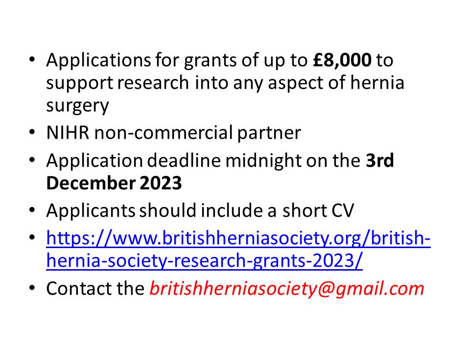 British Hernia Society Research Grants 2023 Grants of up to £8000! britishherniasociety.org/british-hernia… #hernia #research @BritishHernia