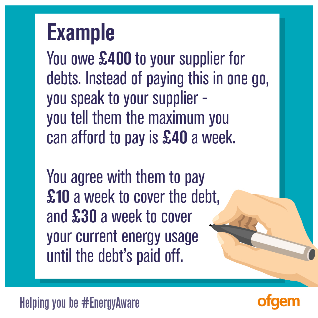 ⚡ We understand that many worry about energy costs while in debt but help is available. ⚡ Set up and payment plan with your supplier, allowing you to pay back in instalments For information on how to do so ⬇️ ow.ly/nWvY50Q2Xi5.