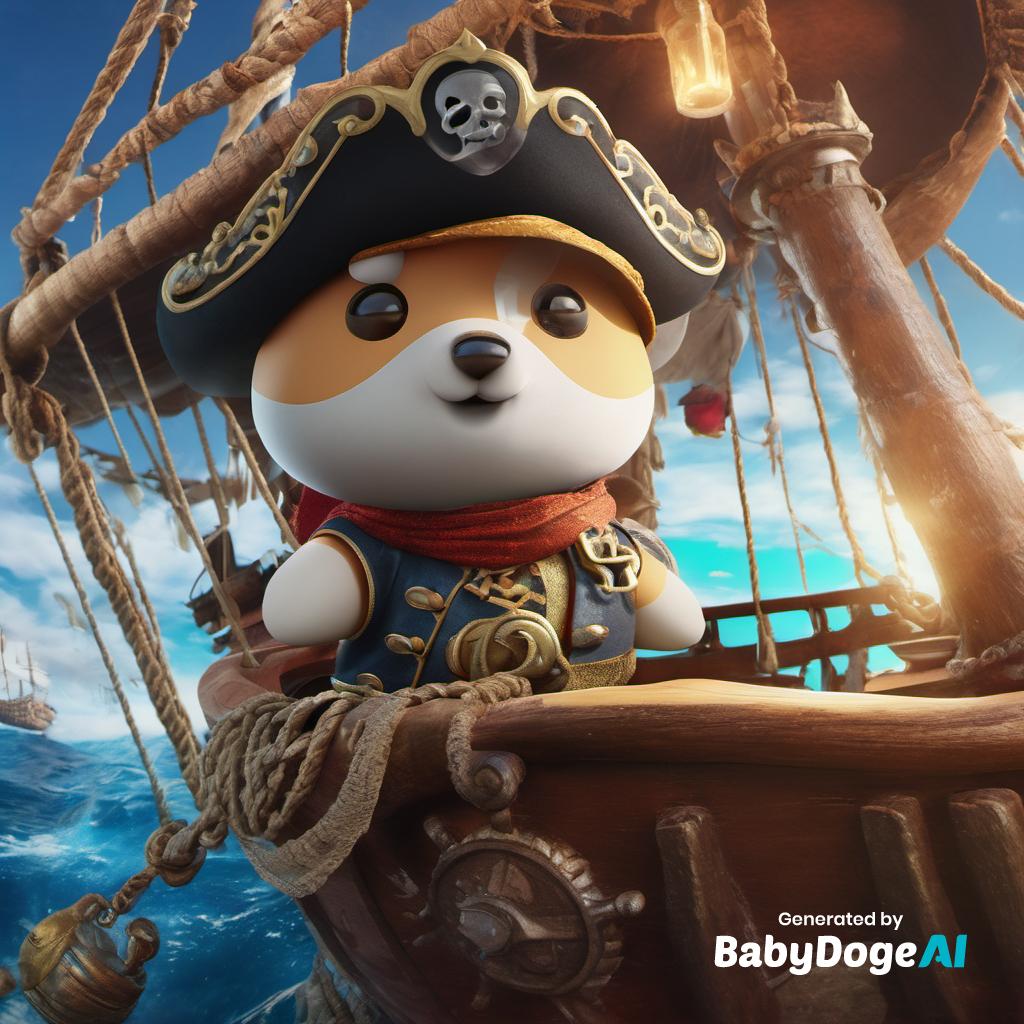 "8k Crystal clear HD image of pirate king babydoge sailing on his pirate ship in deep sea, extremely detailed " Generated via #BabyDogeAi Generate your own now at BabyDogeSwap.com/Ai