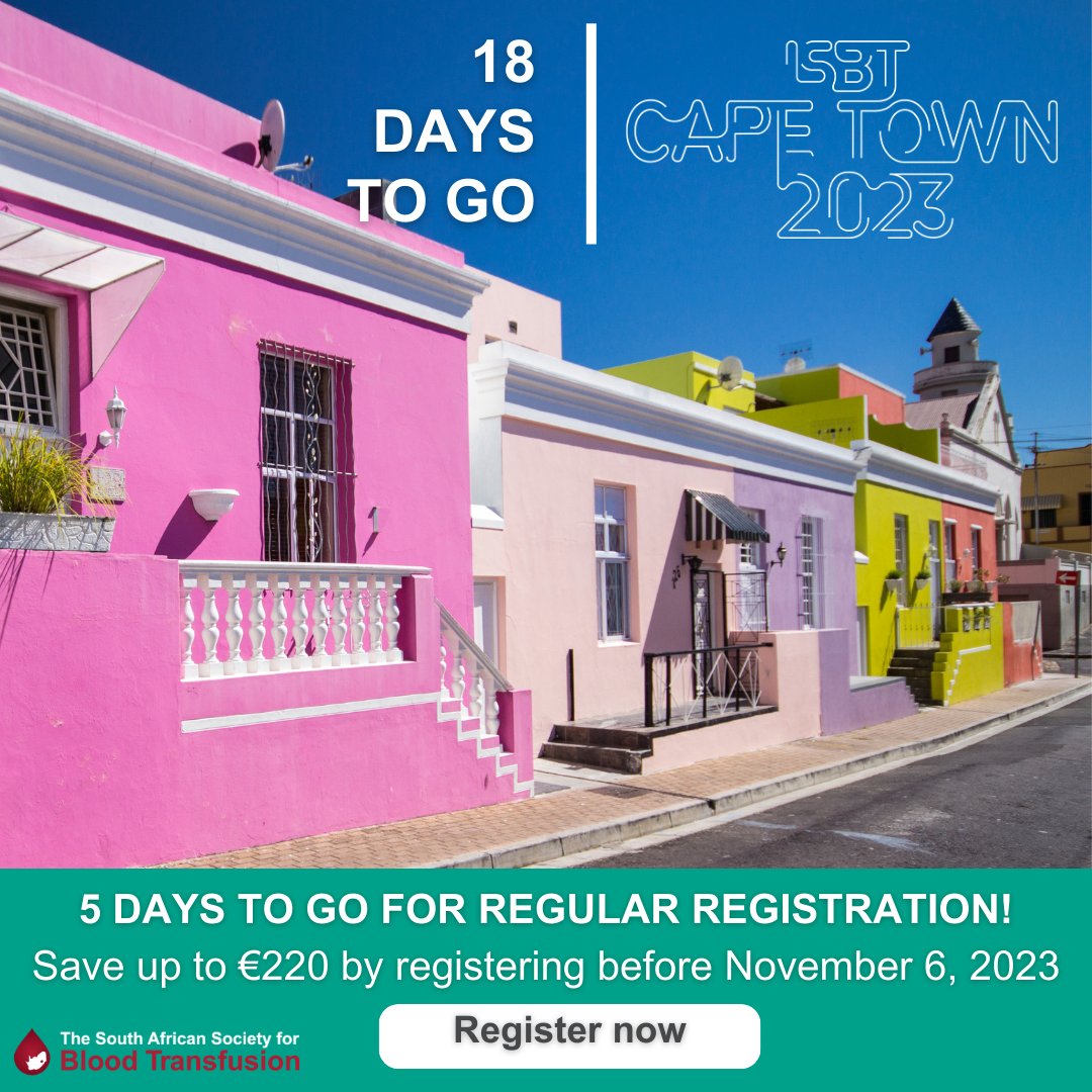 ⭐ 18 DAYS TO GO UNTIL #ISBTCapeTown! ⭐ Don't miss out on this amazing opportunity! Regular registration ends in just 5 days. This is your last chance to save up to 220 euros on your congress tickets! 🎉💰 Register now 👉 bit.ly/3PVDBEB