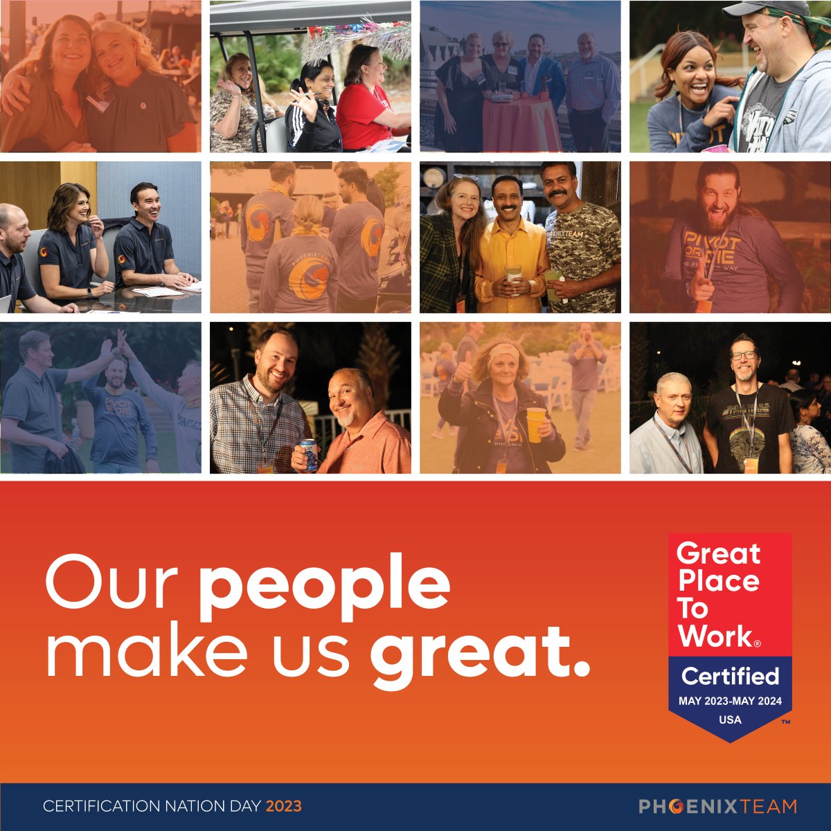 Today is Great Place to Work 🎉Celebration Nation Day🎉, and we celebrate our team members for contributing to this honor and making PhoenixTeam THE Great Place to Work!  #GPTWCertified #GreatPlaceToWork #CertificationNationDay #Hiring