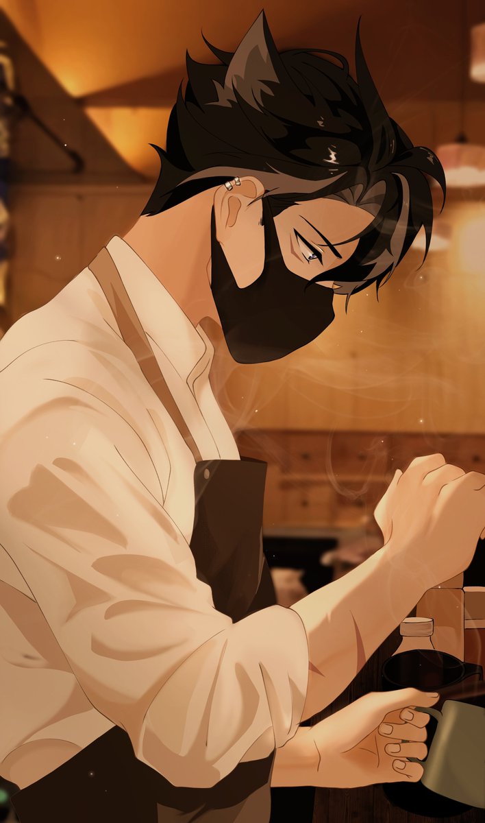S_041110's tweet photo. have a cup of Brew Latte？Or Espresso？
（（the mission 「Get a Drink at Least」 inspire my ideas to draw this
#Wriothesley #Genshin #GenshinImpactFontaine 
#GenshinImpact https://t.co/8wVCl073Db