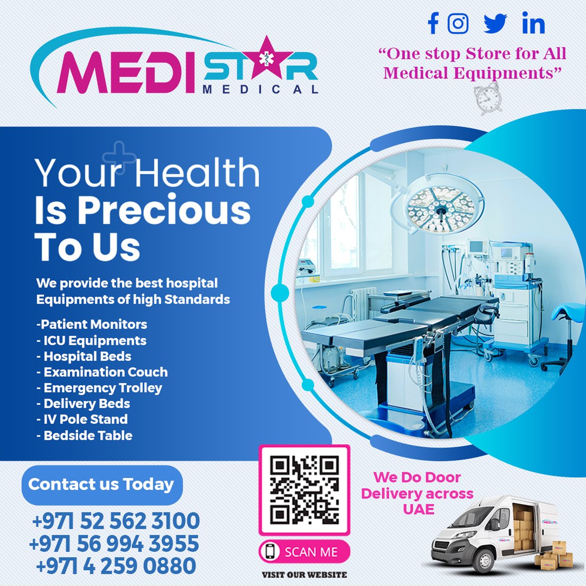 MedistarMedical's tweet photo. For all Medical Equipments
💡Medical Devices
💡Examination &amp; Monitoring Equipments
💡Laboratory Equipments
💡Diagnostic Devices
💡Hospital &amp; Clinic Furnitures
💡Mobility Care
💡Orthopedic Supports
💡Respiratory Care
💡Trolley &amp; Carts. https://t.co/lMBsv8Jtxp