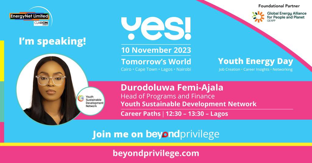 ysdn_official's tweet photo. We are excited to announce that our @duro_fa will be speaking at the Youth Energy Day on November 10th in Lagos. 

Register NOW 🔗 https://t.co/KZdvRULIOV and let everyone know that you're attending to meet with leading energy companies recruiting across #Africa.

#YSDN https://t.co/qMbDB7TgOJ