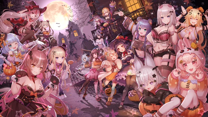 【お仕事】 カナダを拠点とするVTuber事務所様所属タレント全17名のハロウィンイラストを作成させていただきました! 衣装も全てデザインさせていただいております! このイラストのグッズも販売されているのでよかったらぜひチェックしてみてください