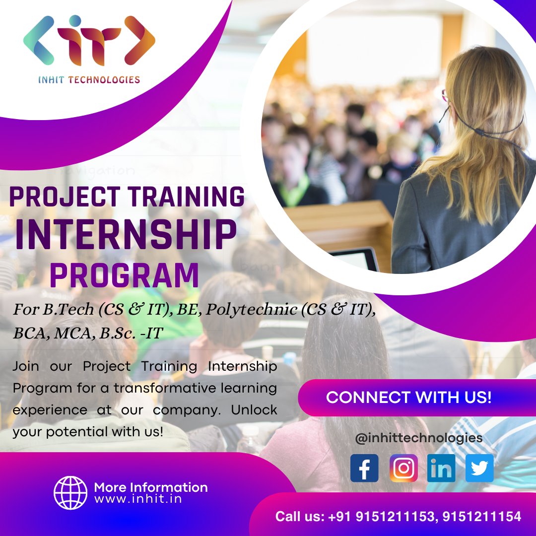 InHitTechno's tweet image. &quot;Inhit Technologies&quot; offers a comprehensive Project Training Internship Program, setting the standard as the premier software development and training institute in Lucknow. Join Us!
Follow &amp;amp; Likes: @InHitTechno 
#projecttraining #inhit #inhittechnologies #SoftwareDevelopment 🙂