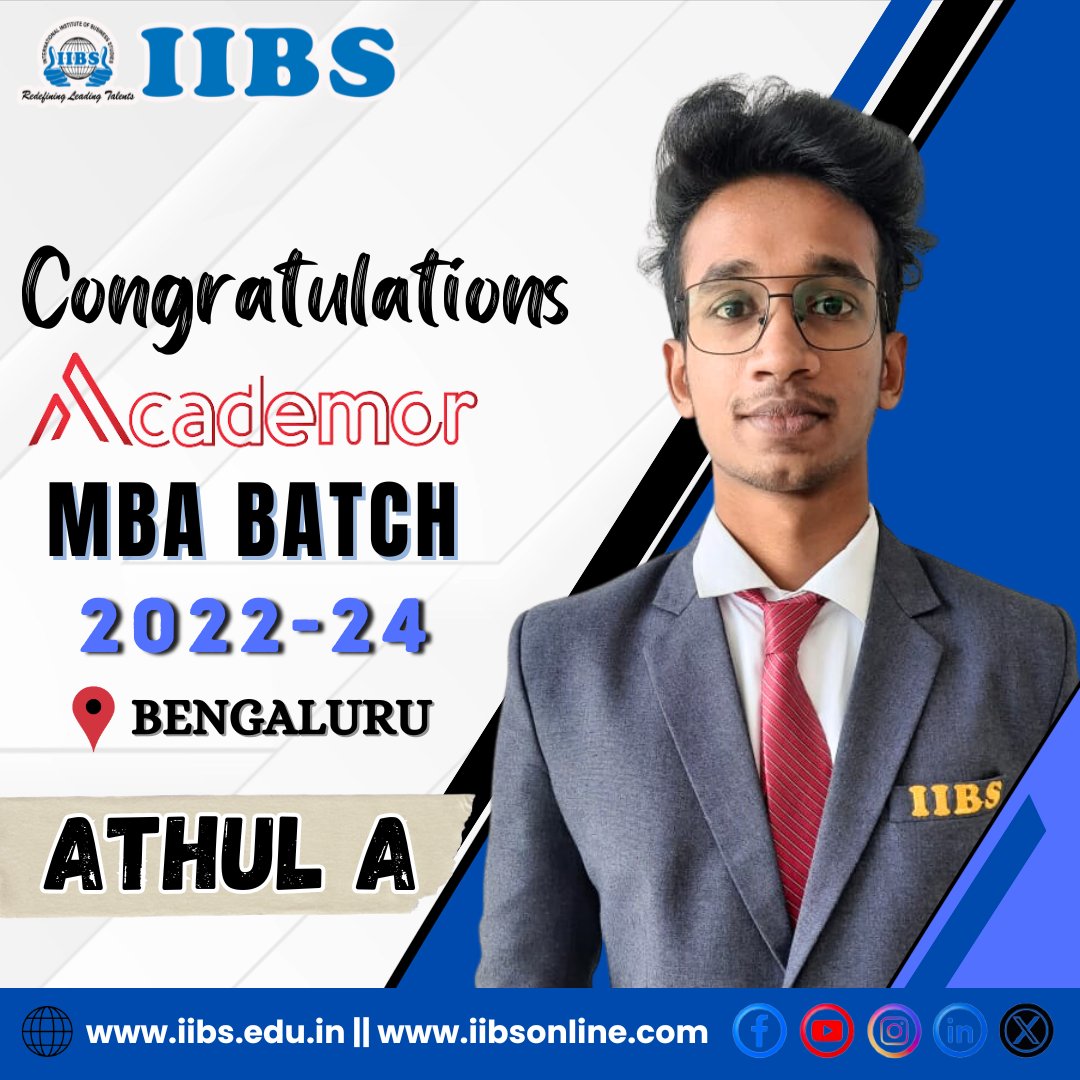 iibsonline's tweet photo. Congratulations to ATHUL A for securing a campus internship #opportunity at #Academor from the #IIBS MBA batch 2022-2024! We are incredibly proud of ATHUL'S accomplishment.
#Internship #interns #Success #CampusInternship #MBA #Congratulations #placement #career #bschool #growth https://t.co/KqMkFRnbJR