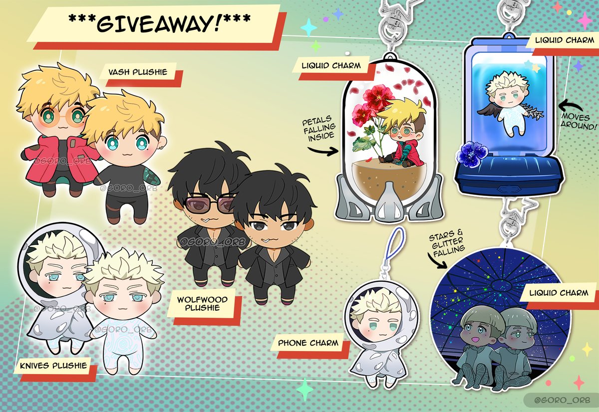 meat_tofu's tweet photo. One final GIVEAWAY! 1 winner gets my Trigun 3x plushie + merch bundle for free. All you gotta do:

🍩Like, Retweet + Follow me  

Leftover sales now OPEN! There's limited stock, so grab yours before they run out. If you already bought you'll be reimbursed. Winner reveal: Nov 8th https://t.co/DDmaAFnlPK