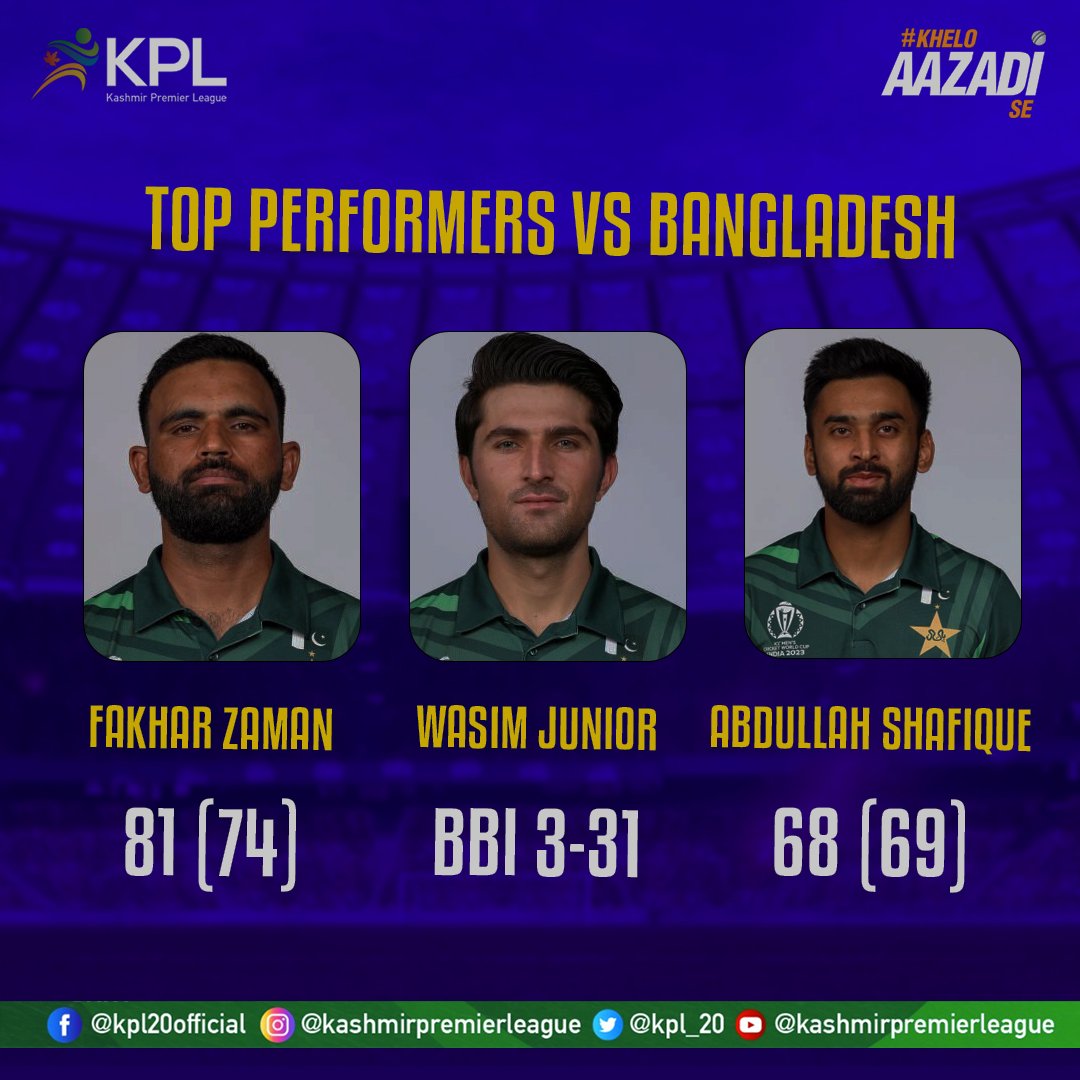 kpl_20's tweet photo. Three heroes who helped in a dominating win against Bangladesh! A massive victory for the Shaheens, as the ICC Cricket World Cup gears up towards the final stages of the group games!
#KPL #kplseason3 #KheloAzaadiSe #ICCWorldCup https://t.co/Oz7sl1yUDl