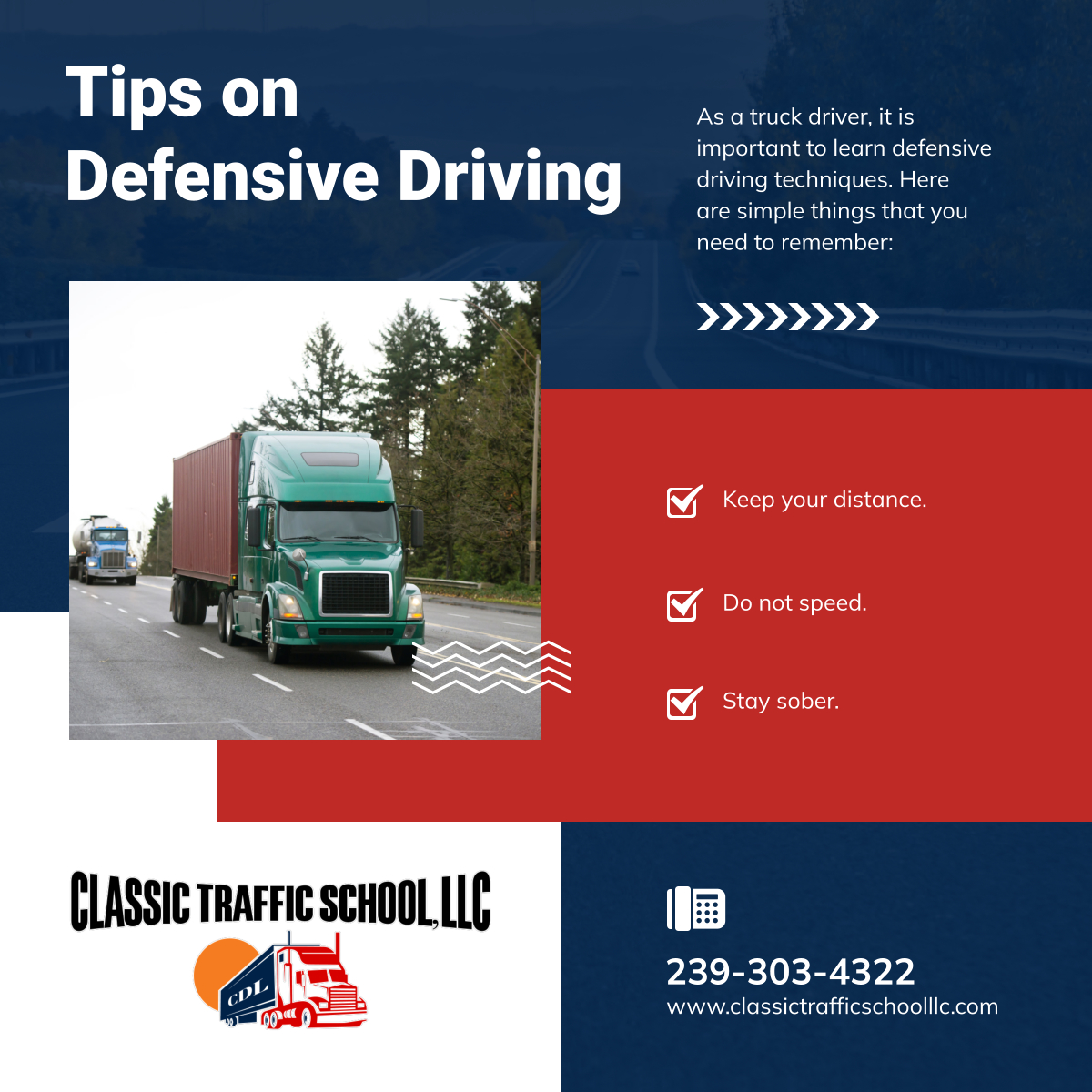 classctfcschllc's tweet photo. Being a defensive driver helps you avoid accidents on the road. It can also save your life when you're on the road. So, always incorporate these tips for a safer and more effective drive.

#FortMyersFL #DefensiveDriving #TrainingPrograms https://t.co/MJh0oqT0xl