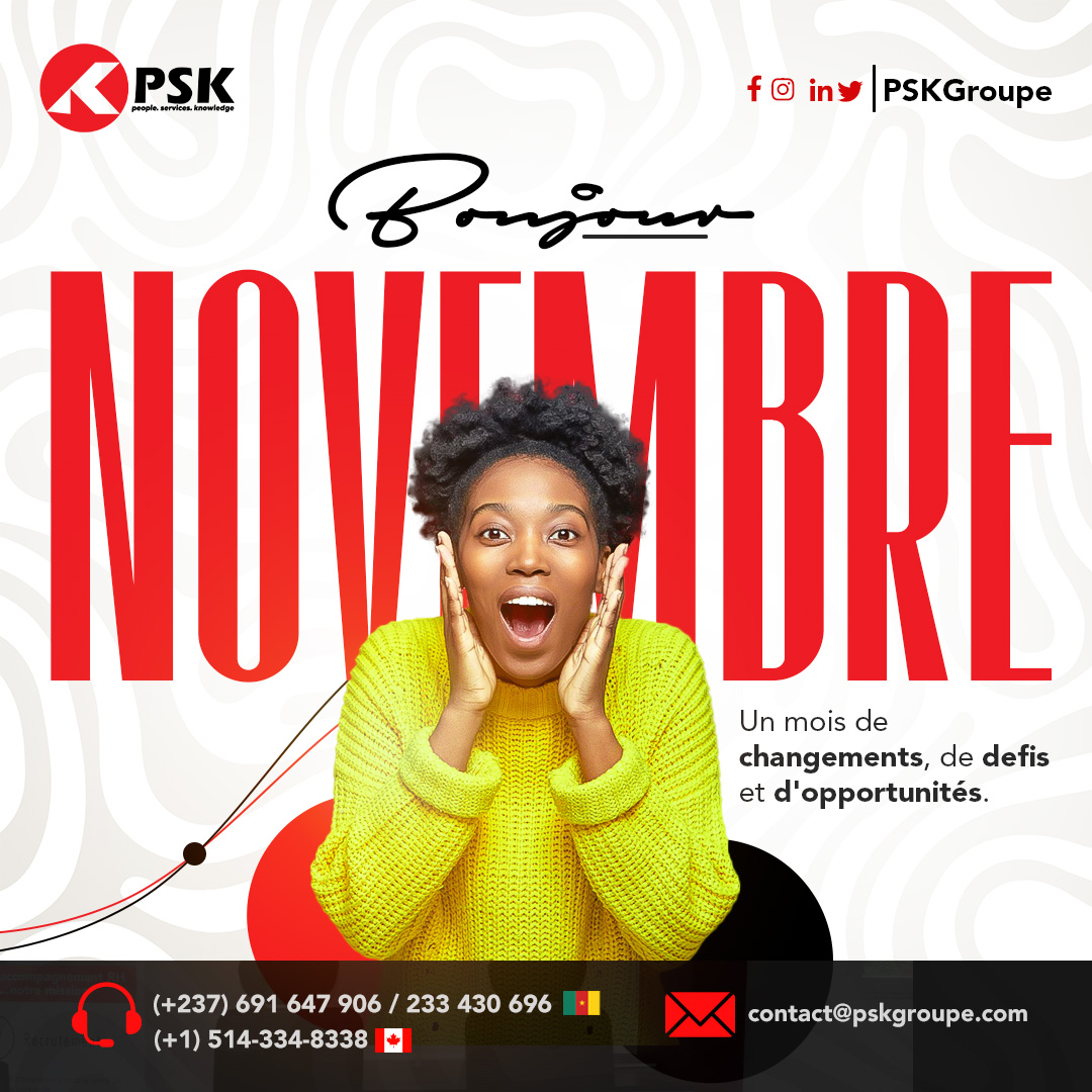 PskGroupe's tweet photo. Bonjour novembre ! ☺️

Bienvenue dans ce nouveau mois de changements, de défis et d'opportunités ! 💪
_______
Hello November!  ☺️

Welcome to another month of changes, challenges and opportunities! 💪
.
.
#pskgroupe #november #happynewmonth #november2023 #pskcanada #pskcameroun https://t.co/liG1qlwLFG