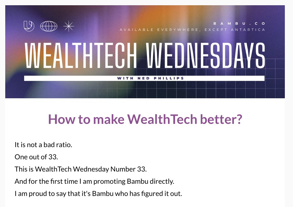 In today’s WealthTech Wednesdays newsletter, we're unveiling something that's set to revolutionise the wealth management landscape this November. Imagine the power of deploying a mass retail Robo-advisor with a few simple clicks.

#BambuGo #Roboadvisor #FinancialAdvisor