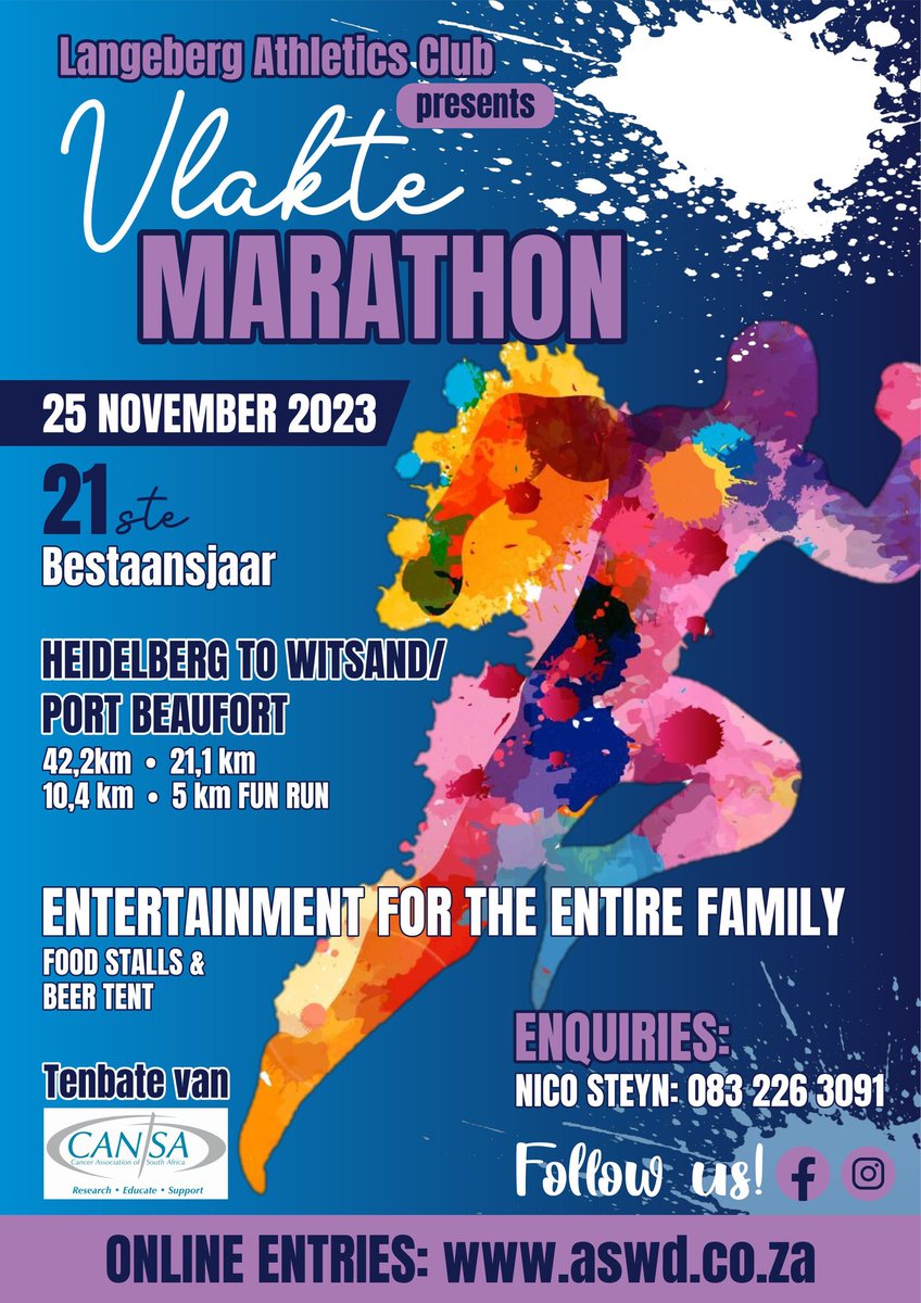 ExploreHessequa's tweet photo. HEIDELBERG (WESTERN CAPE) - The Vlakte Marathon (25 Nov 2023) is a qualifier for the Two Oceans Marathon and Comrades Marathon, with a route profile ideal to challenge your PB! Enter online. #ExploreHessequa #gardenroute #marathon https://t.co/X30X8g1kKR