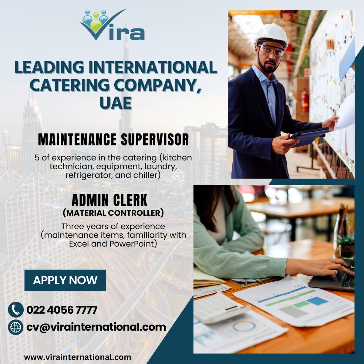 Vira_India's tweet photo. Leading International Catering Company, UAE!!!
MAINTENANCE SUPERVISOR
ADMIN CLERK (MATERIAL CONTROLLER)
#Vira #Hospitality #Vacancy #Opportunity #Requirement #MainrenanceSupervisor #AdminClerk #ApplyNow https://t.co/ymGF0uRApv