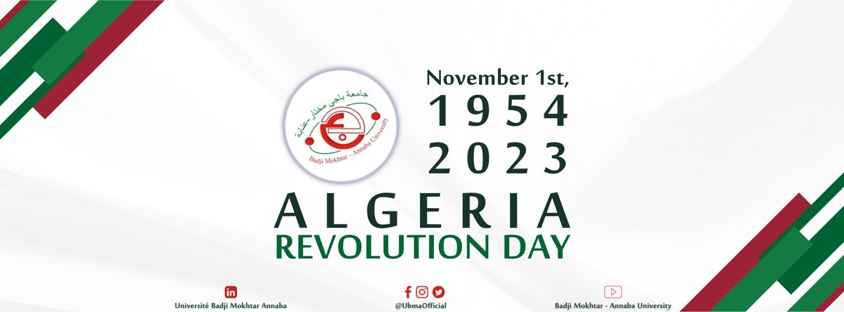 UbmaOfficial's tweet photo. #الذكرى_التاسعة_والستون لاندلاع #الثورة_التحريرية_المجيدة_1نوفمبر_1954_2023
#ثورة_الأبطال_و_عهد_الرجال
#تحيا_الجزائر #المجد_والخلود_لشهدائنا_الأبرار https://t.co/hD19543pI3