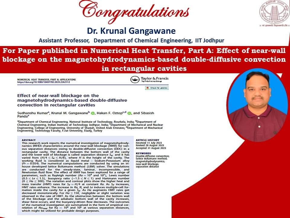 We congratulate Dr. Krunal Gangawane and his student for their recent publication.
#ChemicalEngineering #iitJodhpur #Research