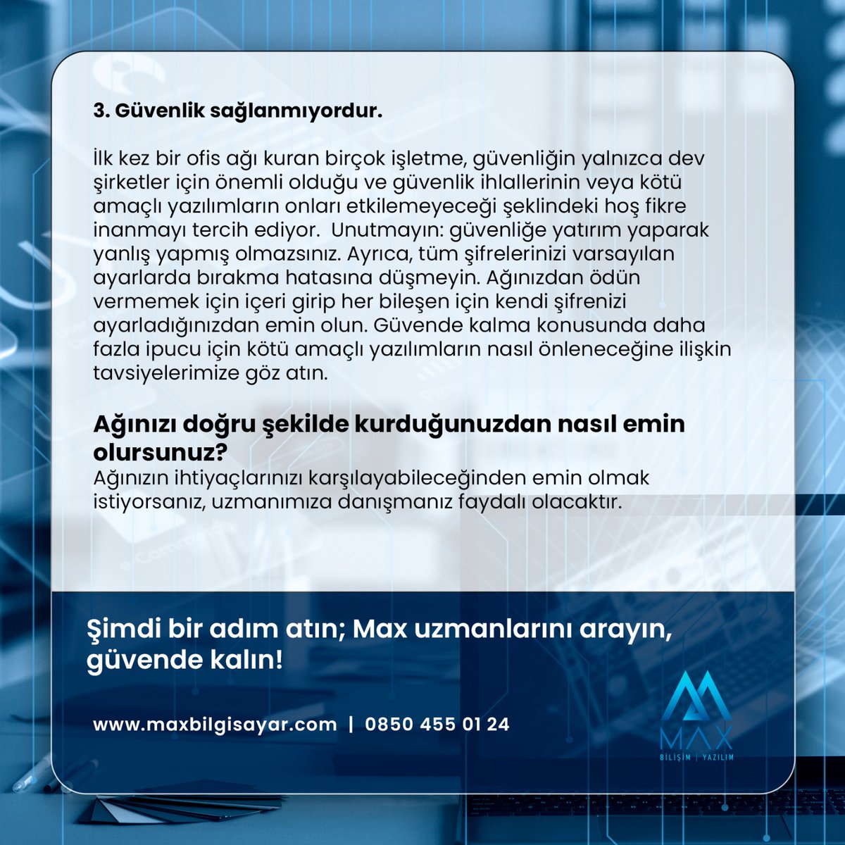 🔵Ofis Ağı Kurarken Yapılan 3 Hata

🌐maxbilgisayar.com
📞 0850 455 01 24
📩 info@maxbilgisayar.com

#yazılım #yazılımcı #işletmeyazılımı #şirketyazılımı #kobi #ofisyazılımı #networkkurulumu #bilişim #edönüşüm #teknoloji #Bilgisayar #maxbilgisayar