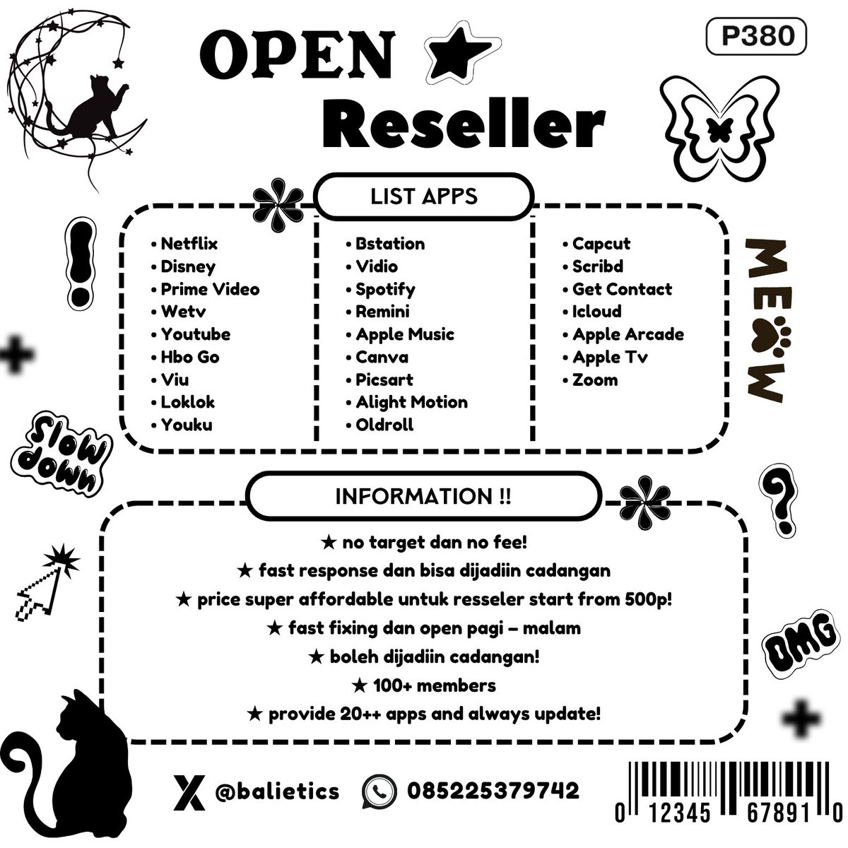 looking for resselers!🤍
★ no target dan no fee! 
★ fast response dan bisa dijadiin cadangan
★ price super affordable untuk resseler start from 500p!
★ fast fixing and open all day long!~
★ 100+ members!
wa : wa.me/6285225379742
<a href="/balietics/">seby ♪ FH - OPEN ★</a>
#Zonajajan