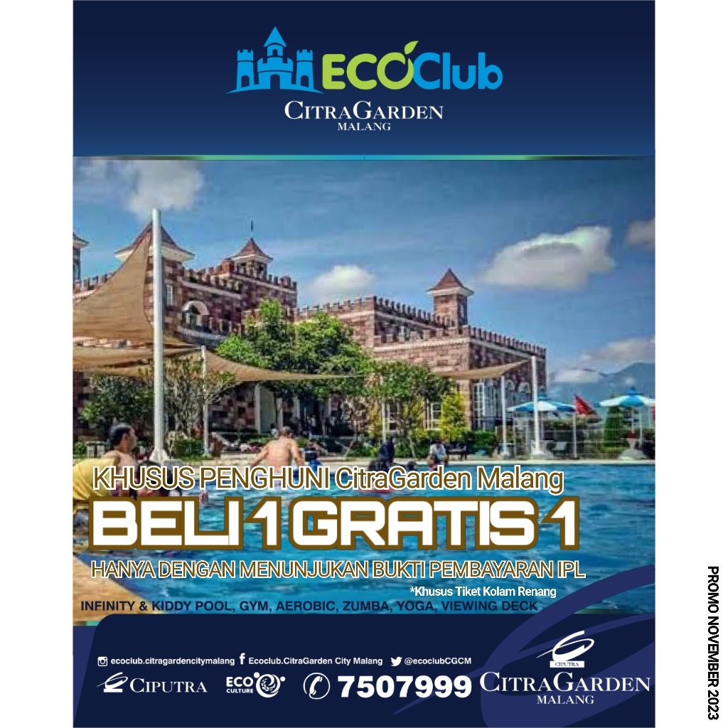 ecoclubCGCM's tweet photo. PROMO NOVEMBER 2023 @ecoclubCGCM KUY! siapkan waktumu untuk berolahraga dan berekreasi!
.
#clubhousemalang #ecoclubcitragardenmalang #ecoclubgym #ecoclubsportcenter #ecoclubkolamrenang #kolamrenang #pagi #WayV_OnMyYouth_6PM #ivangunawan #masuk #bangun #atenna #ciputra https://t.co/lvx7xGQDN1