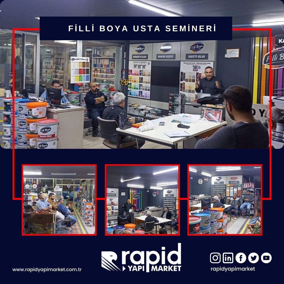 Alınteri Şubemizde Filli Rulo Tanıtım Toplantısı Gerçekleşmiştir. Seminerimize katılan USTA'larımıza teşekkür ederiz.

#rapidyapımarket #filliboya #rulo #toplantı #seminer #ankara #ostim