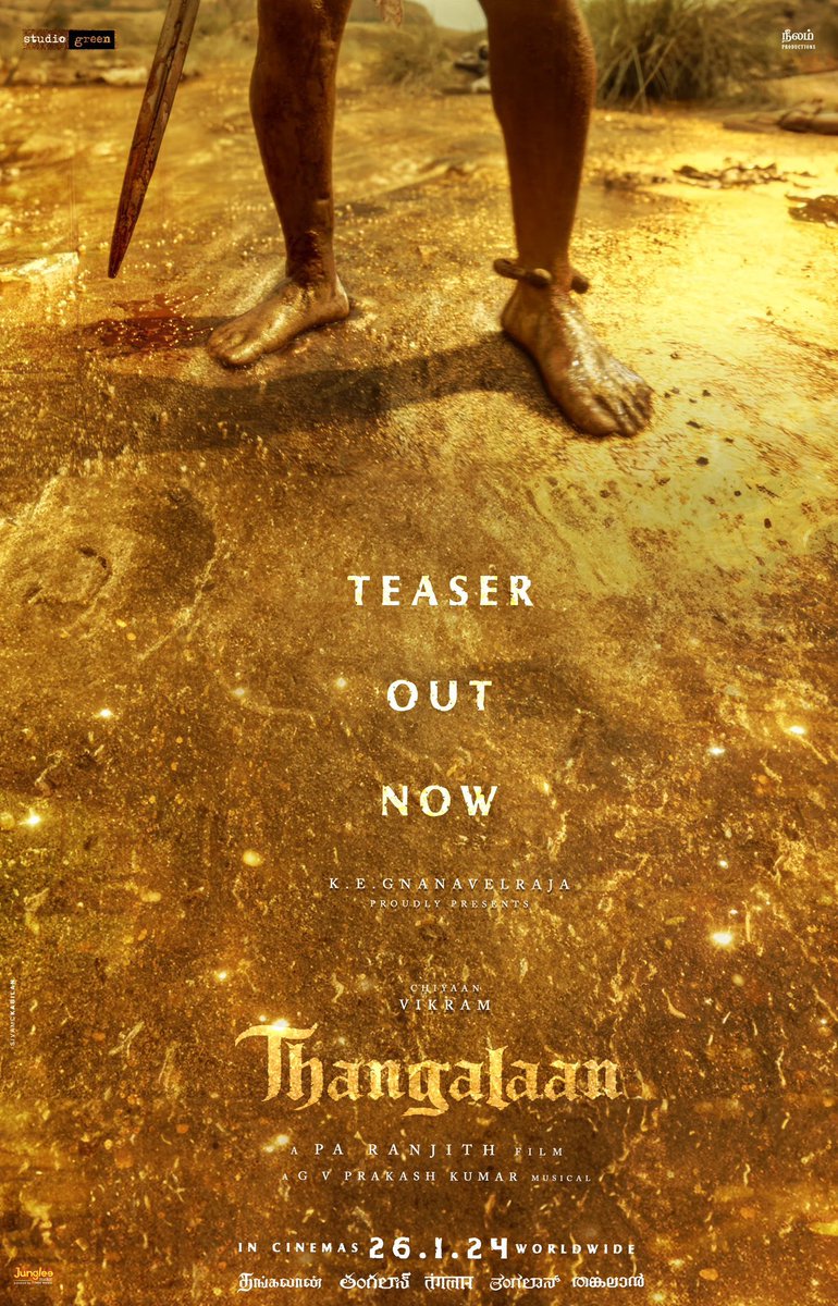 Arivubeing's tweet photo. The son of Gold Rises 💥⭐️ 

@chiyaan  @beemji 🔥🔥🔥

Watch #thangalaan Teaser now. 

👇👇👇👇

https://t.co/BlVtGC5eQ0

A Pa Ranjith Film 💣

#ThangalaanTeaser  #ThangalaanFromJan26 @beemji @gvprakash @StudioGreen2 @officialneelam https://t.co/RMsQPZP9lw