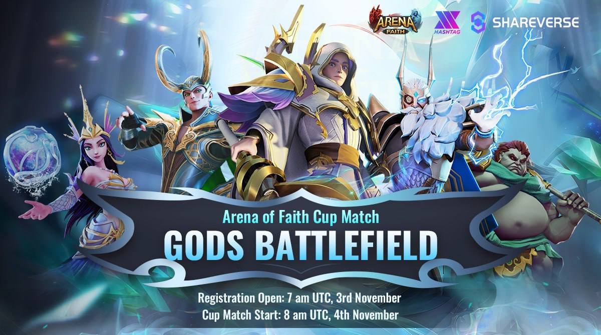 Arena of Faith  Open Beta Play Now on X: 🎊🎉The moment has come! Lets  welcome new warriors, we're thrilled to announce a collaboration between  @shareverse_ & @xhashtagio For a glorious Cup