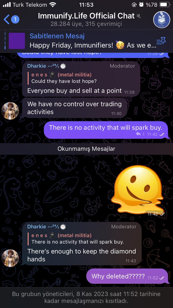 KizilKemanist's tweet image. “There is a 23-story descent from launch. What you wrote for me has already lost its credibility. You are not doing anything. Even your 28 thousand telegram group says this clearly. I think you will excommunicate me for what I wrote. good luck to you” @ImmunifyLife #immunifylife